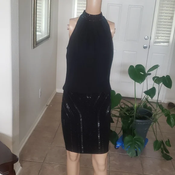 Cache 2 beaded mockneck & skirt flowy upper keyhole back - Picture 3 of 11